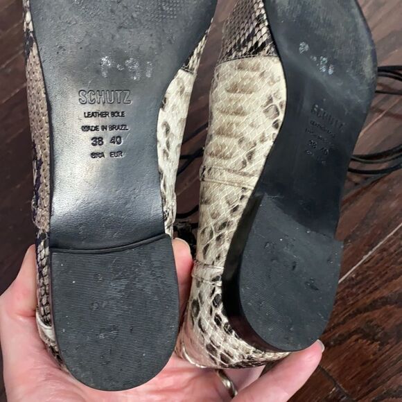 Schutz Beryl Snake Print Lace Up Tie Strappy Flats Size 38 - Picture 11 of 14